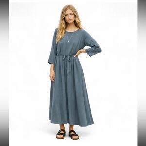 Black Crane Washed Teal Wool Blend Maxi Dress